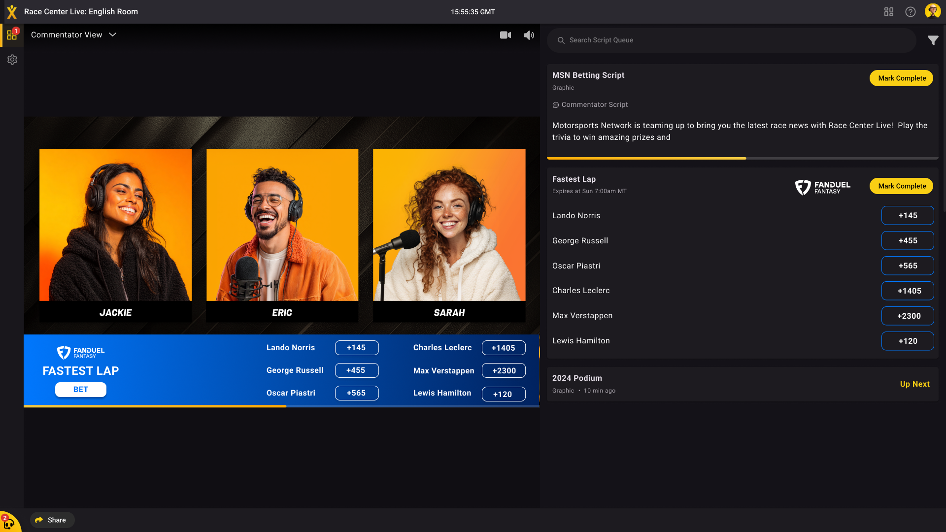Commentator dashboard