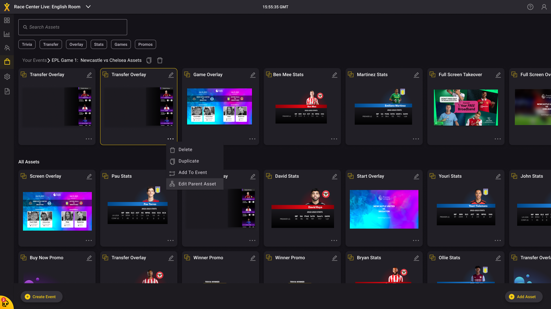 Asset management context menu