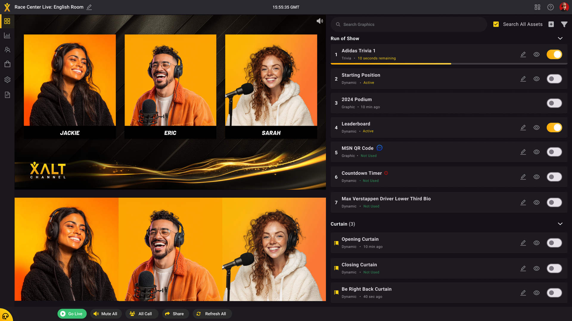 Producer View with run-of-show and host feeds