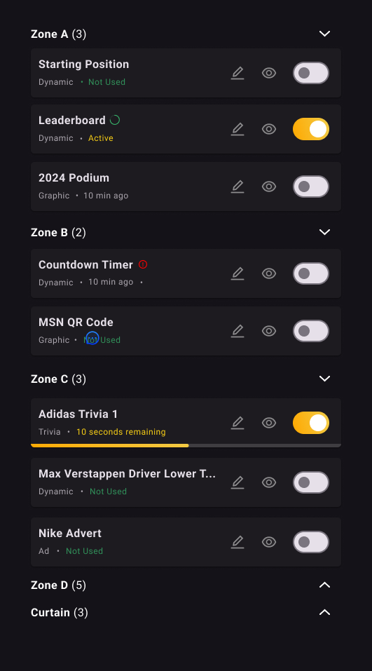 Run-of-show module — Zone layout with segments