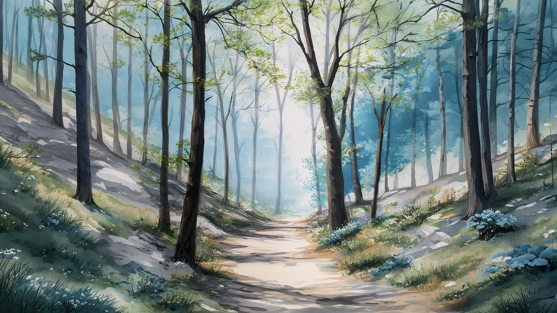 Spring forest watercolor