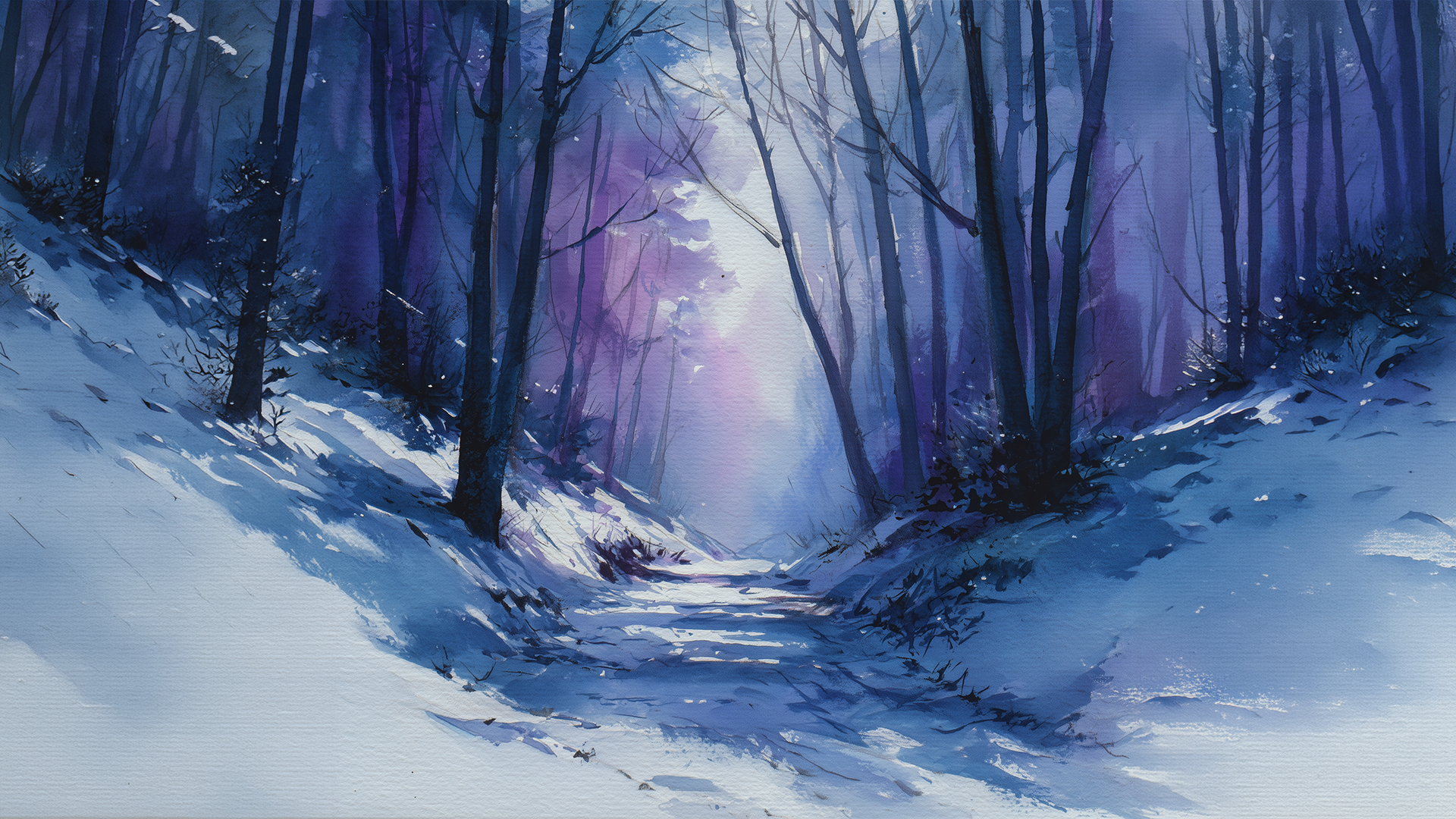 Winter forest watercolor