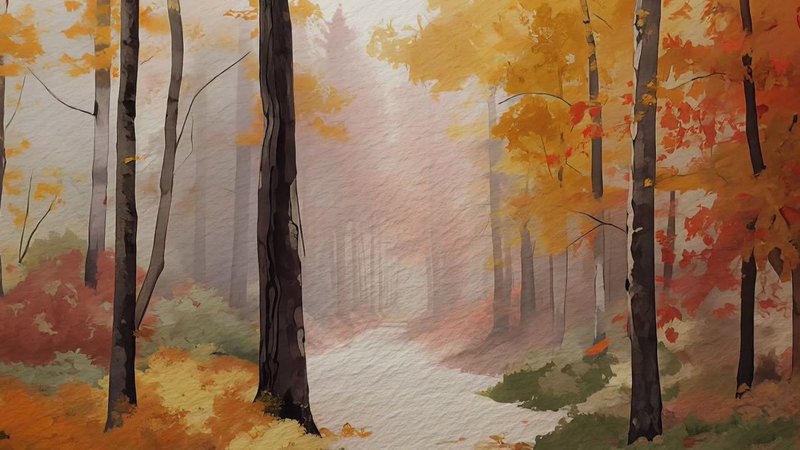 Hand-painted autumn forest watercolor from the Inkwash design system