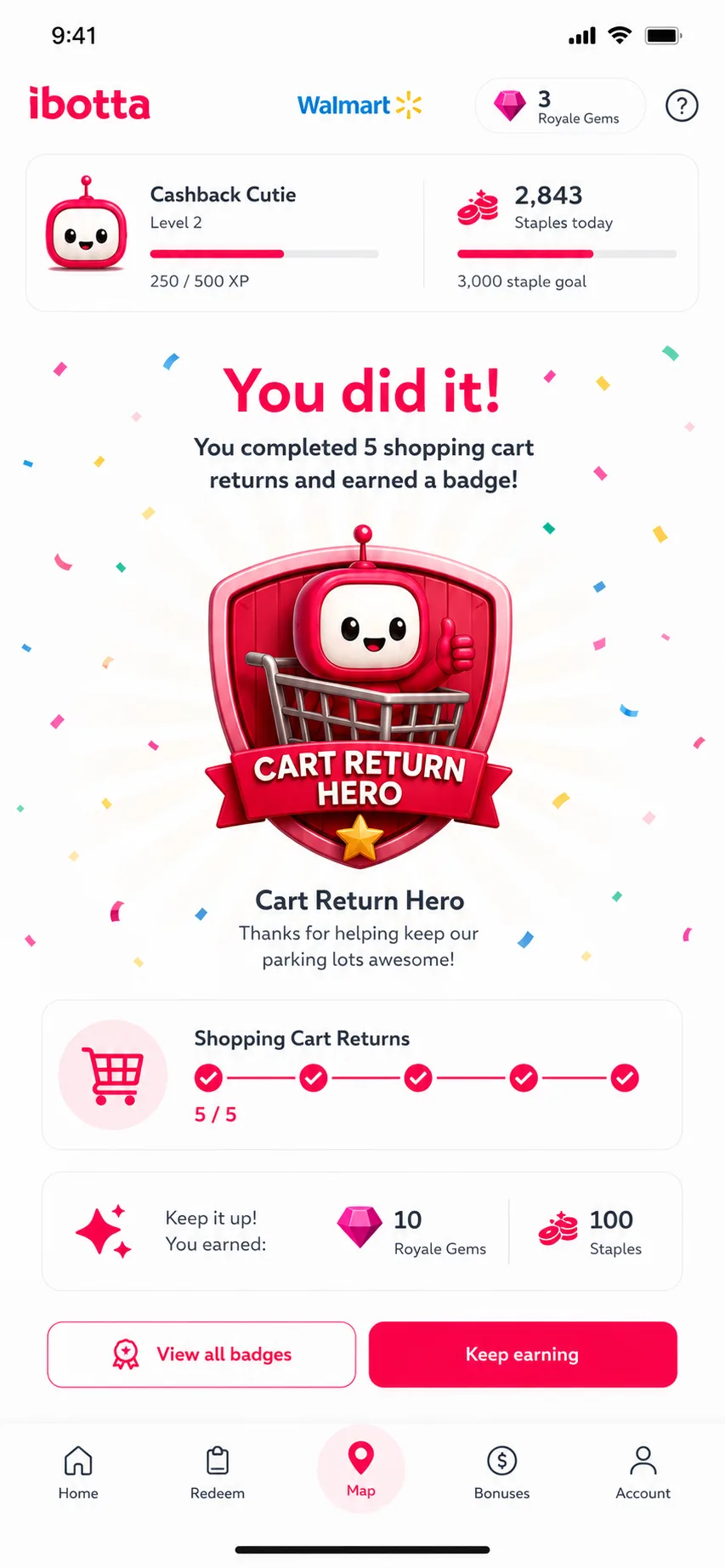 Cart Return Hero earned