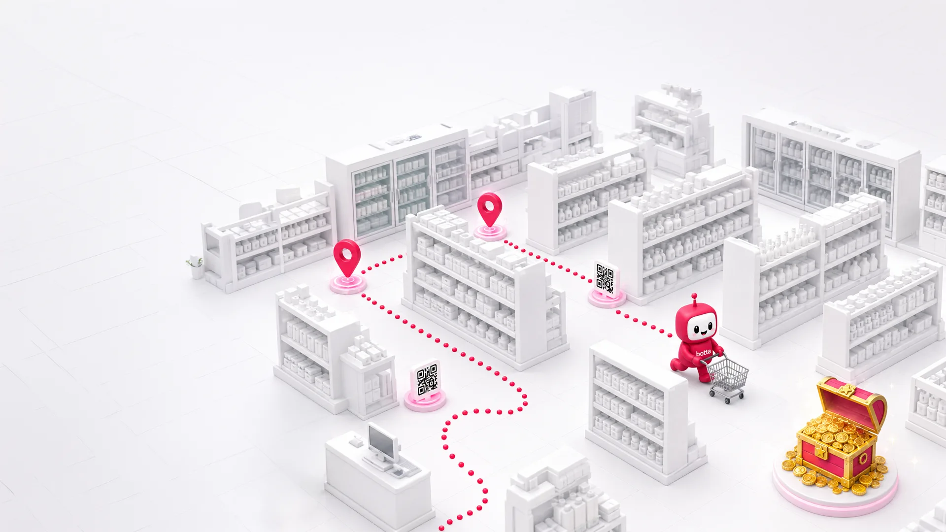 3D store map with shopper Bot and reward chest